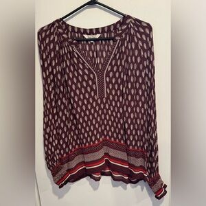 Part Two Ketta Floral V Neck Blouse Burgundy sheer boho print street festival 6